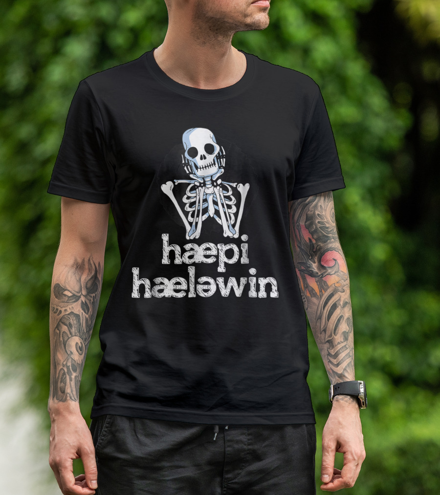 Haepi Haeləwin Happy Halloween Ipa SLP Speech Therapy Skeleton T-Shirt