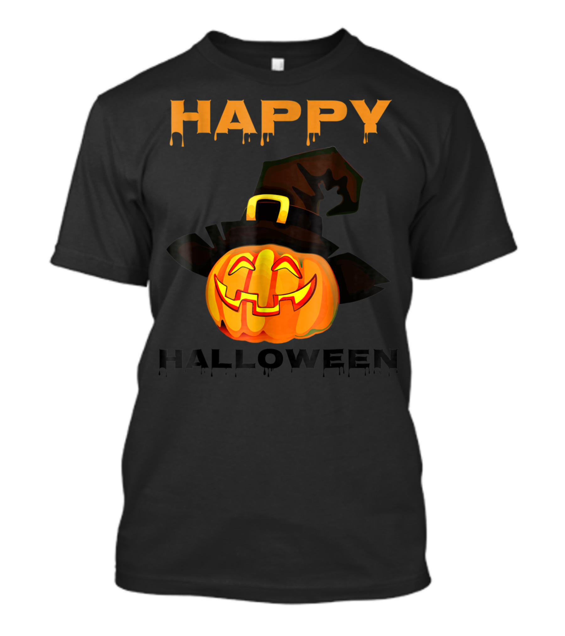 Happy Halloween Pumpkin Head Witch Hat T-Shirt