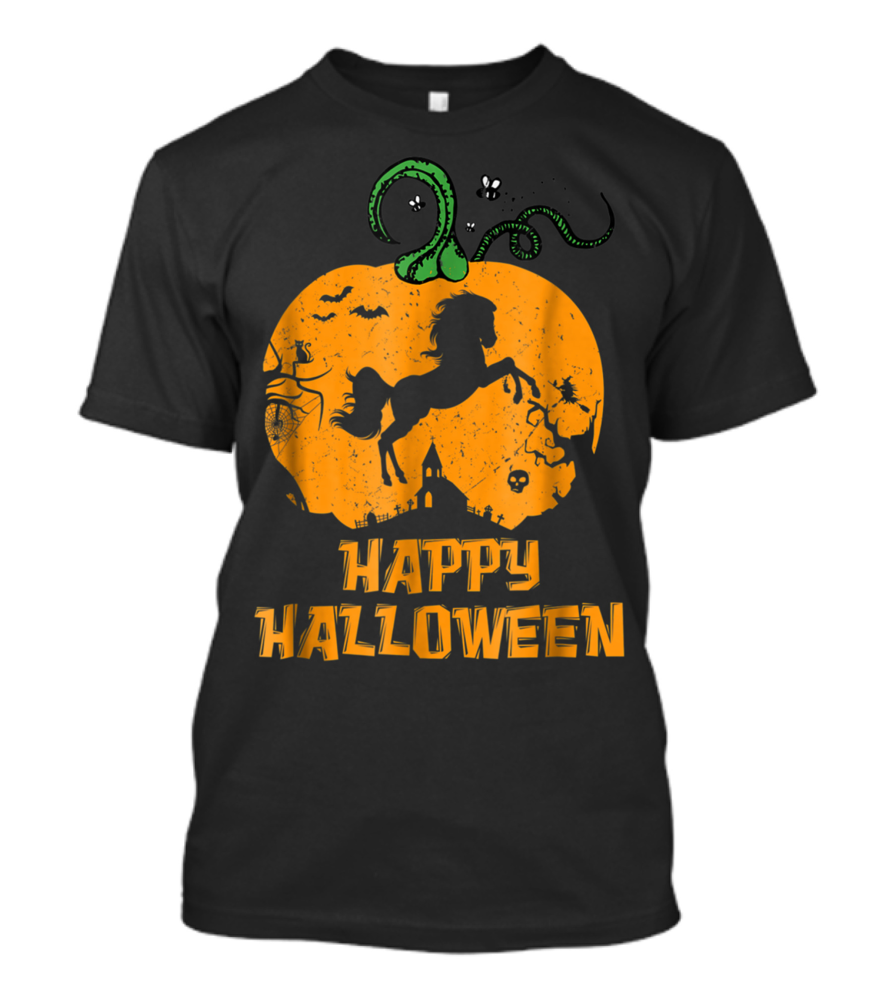 Happy Halloween Pumpkin Horse Silhouette Spooky Scene T-Shirt