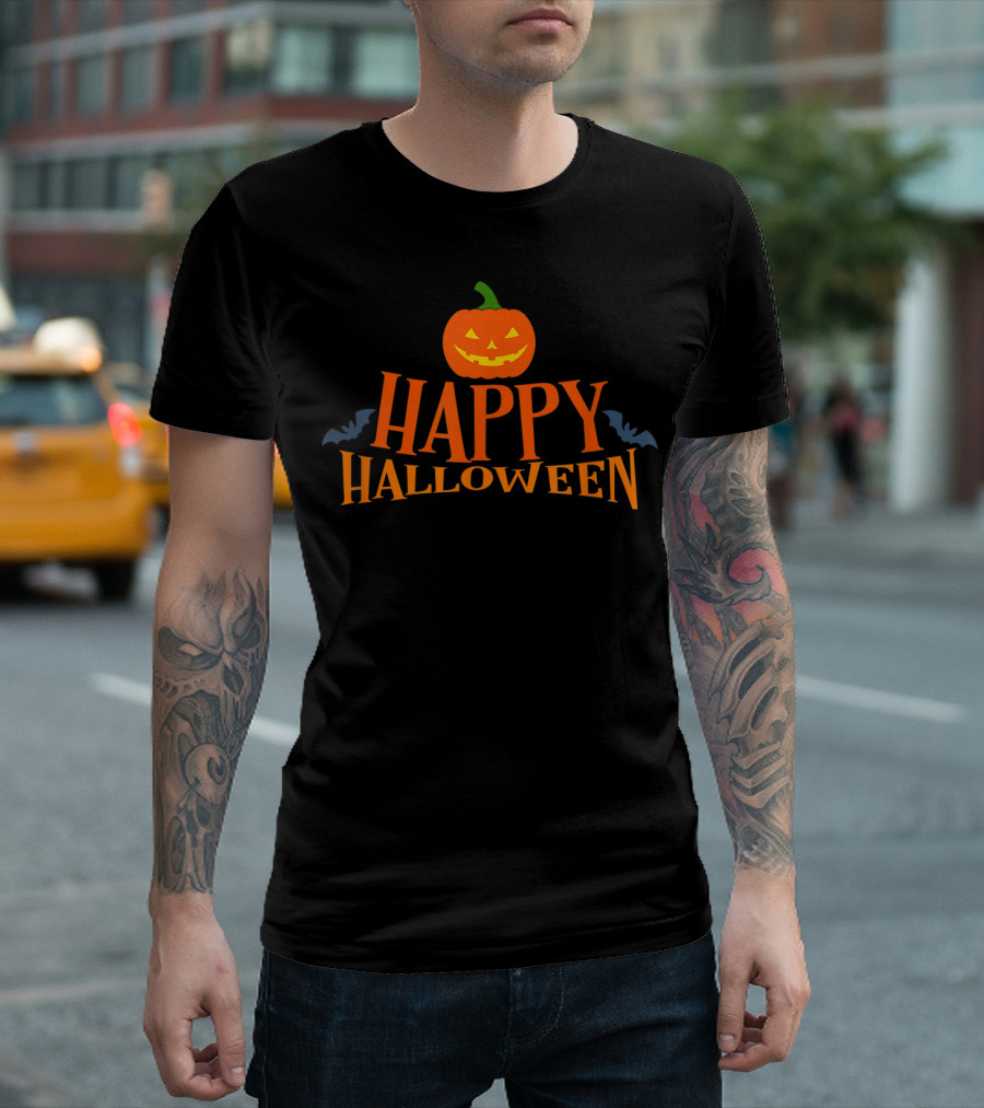 Happy Halloween Pumpkin with Bats T-Shirt