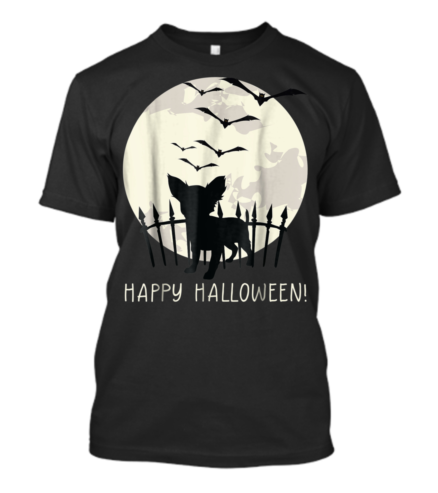 Happy Halloween With Chihuahua Moon Bats Fence T-Shirt