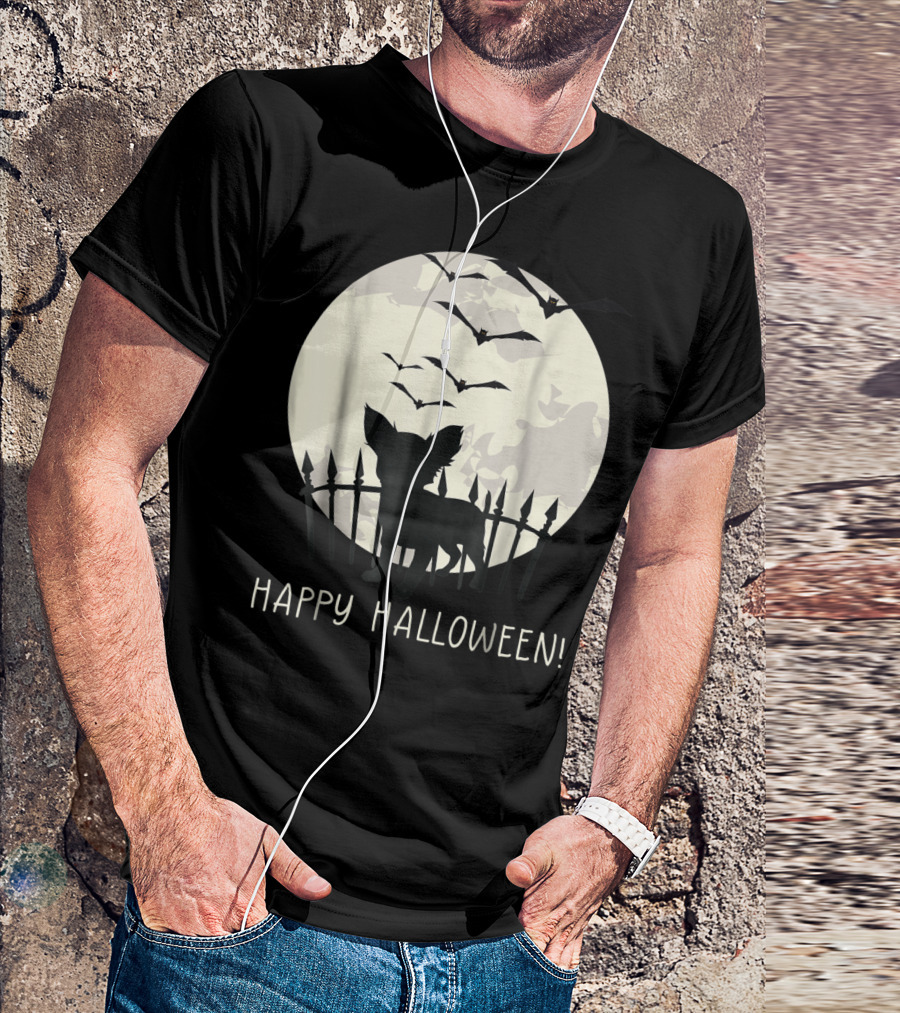 Happy Halloween With Chihuahua Moon Bats Fence T-Shirt
