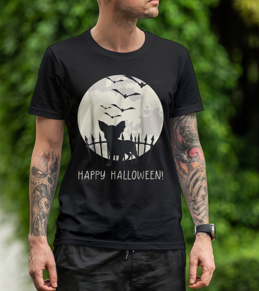 Happy Halloween With Chihuahua Moon Bats Fence T-Shirt
