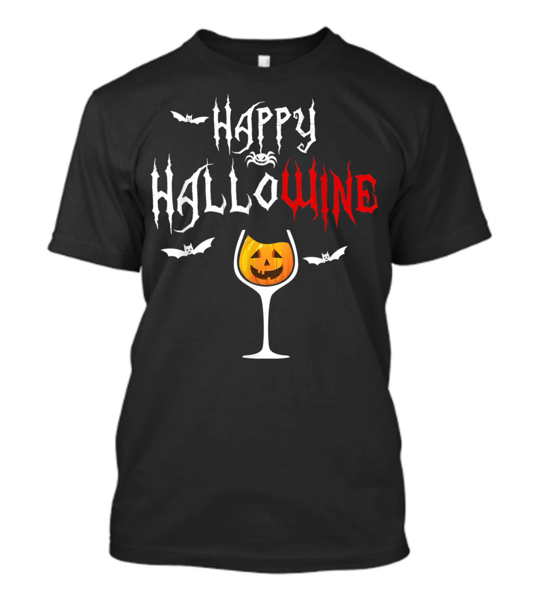 Happy Hallowine Funny Halloween For Wine Lover With Jack-O'-Lantern And Bats T-Shirt