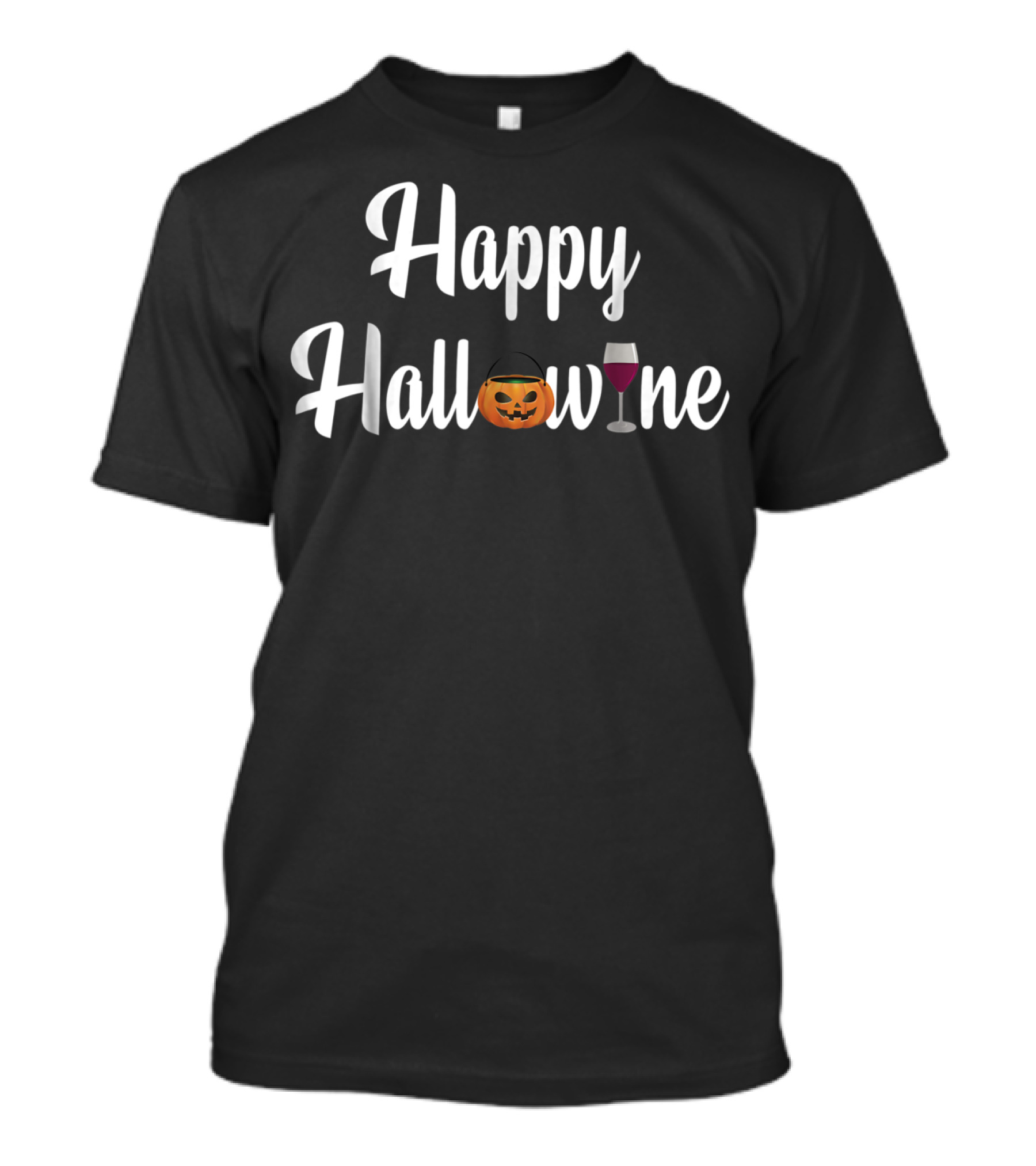 Happy Hallowine Pumpkin And Wine Glass Funny Halloween Wine Love T-Shirt