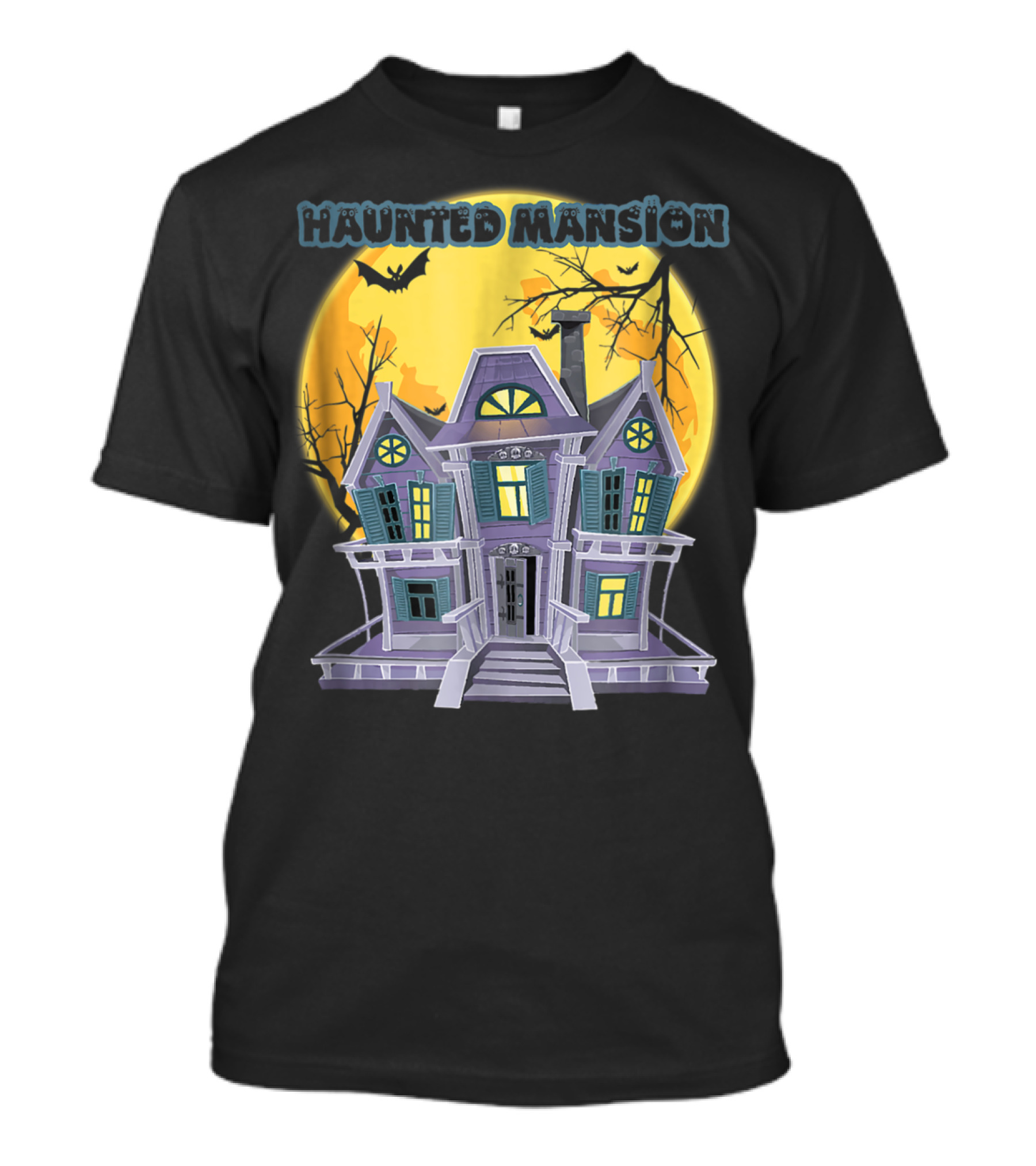 Haunted Mansion With Full Moon And Bats T-Shirt