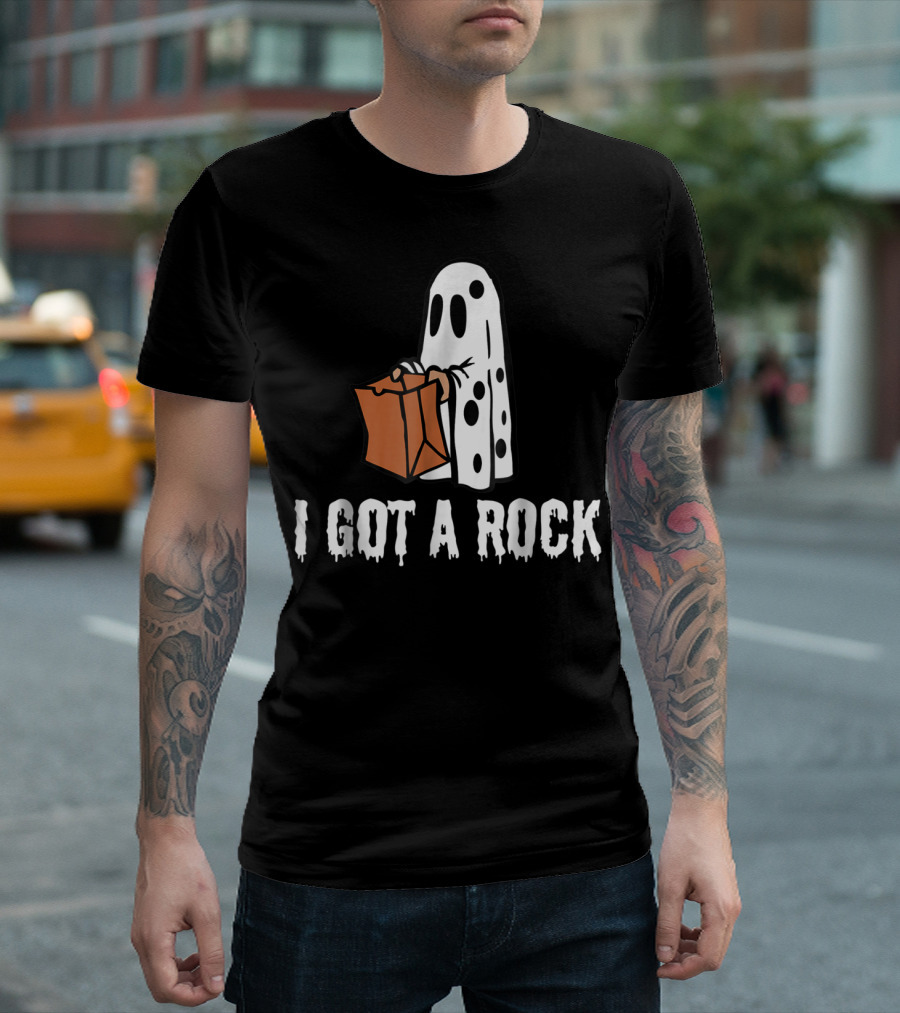 Ghost Costume Holding A Bag Saying I Got A Rock T-Shirt