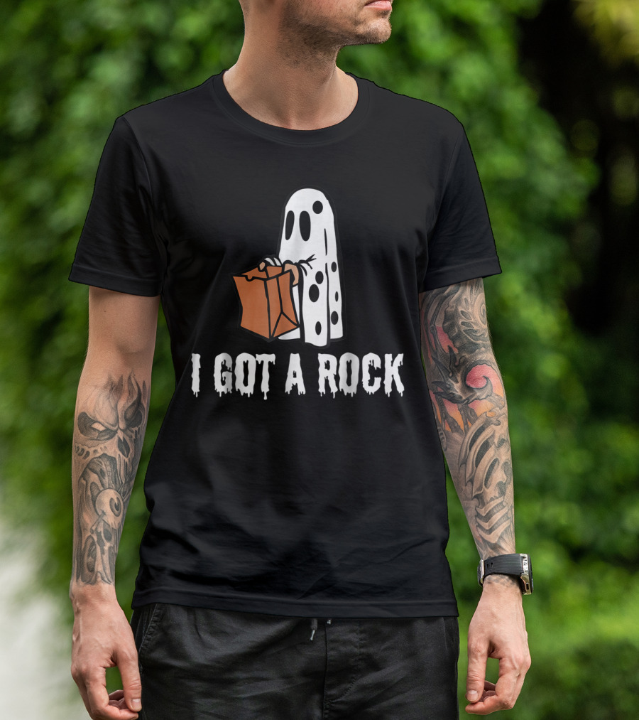 Ghost Costume Holding A Bag Saying I Got A Rock T-Shirt