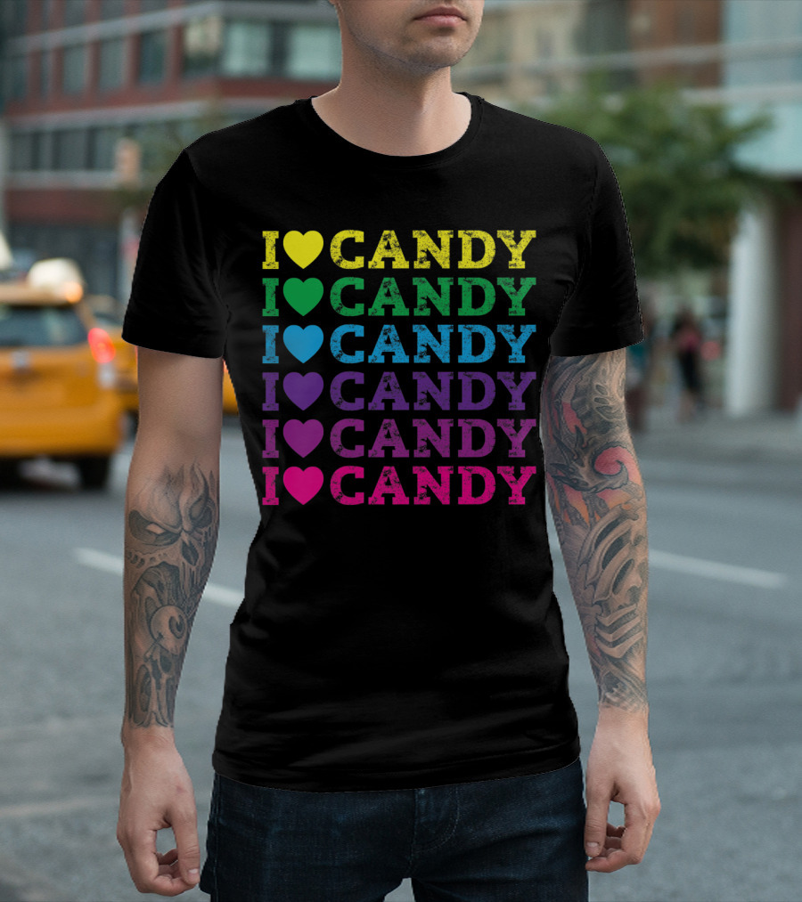 I Love Candy Colorful Heart Halloween Party Sweet Lovers T-Shirt