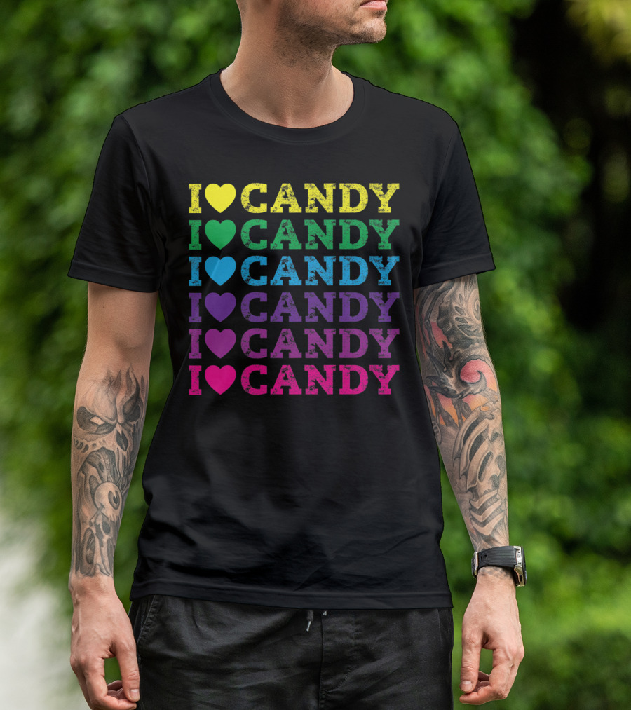 I Love Candy Colorful Heart Halloween Party Sweet Lovers T-Shirt