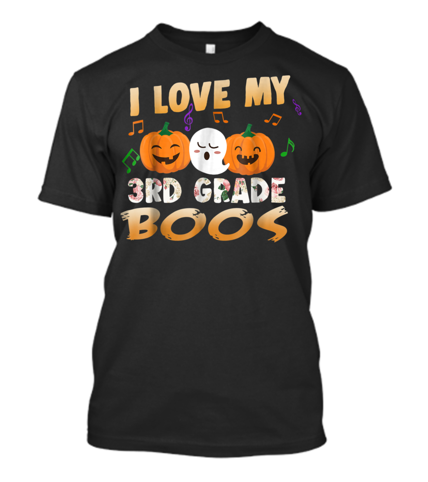 I Love My 3rd Grade Boos Halloween Ghost Pumpkins Music Notes T-Shirt