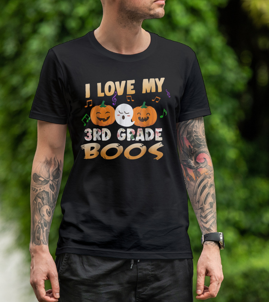 I Love My 3rd Grade Boos Halloween Ghost Pumpkins Music Notes T-Shirt