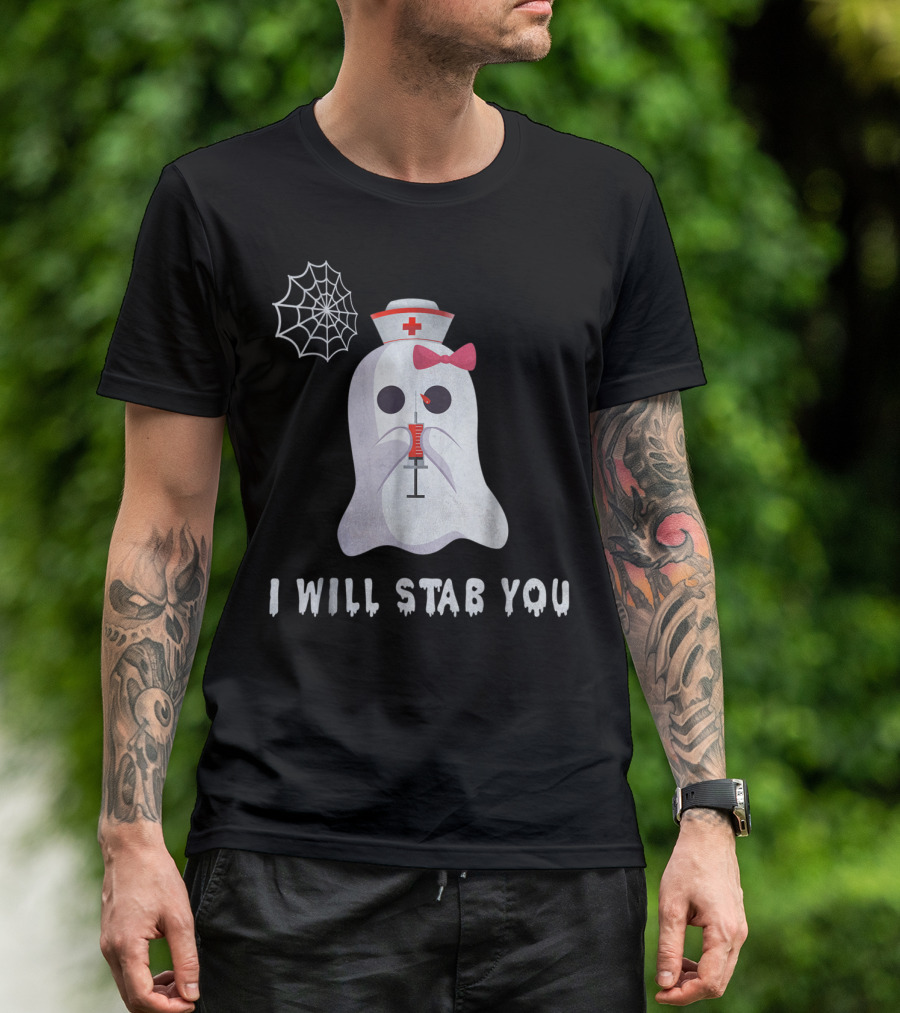 I Will Stab You Nurse Ghost Syringe And Spiderweb T-Shirt