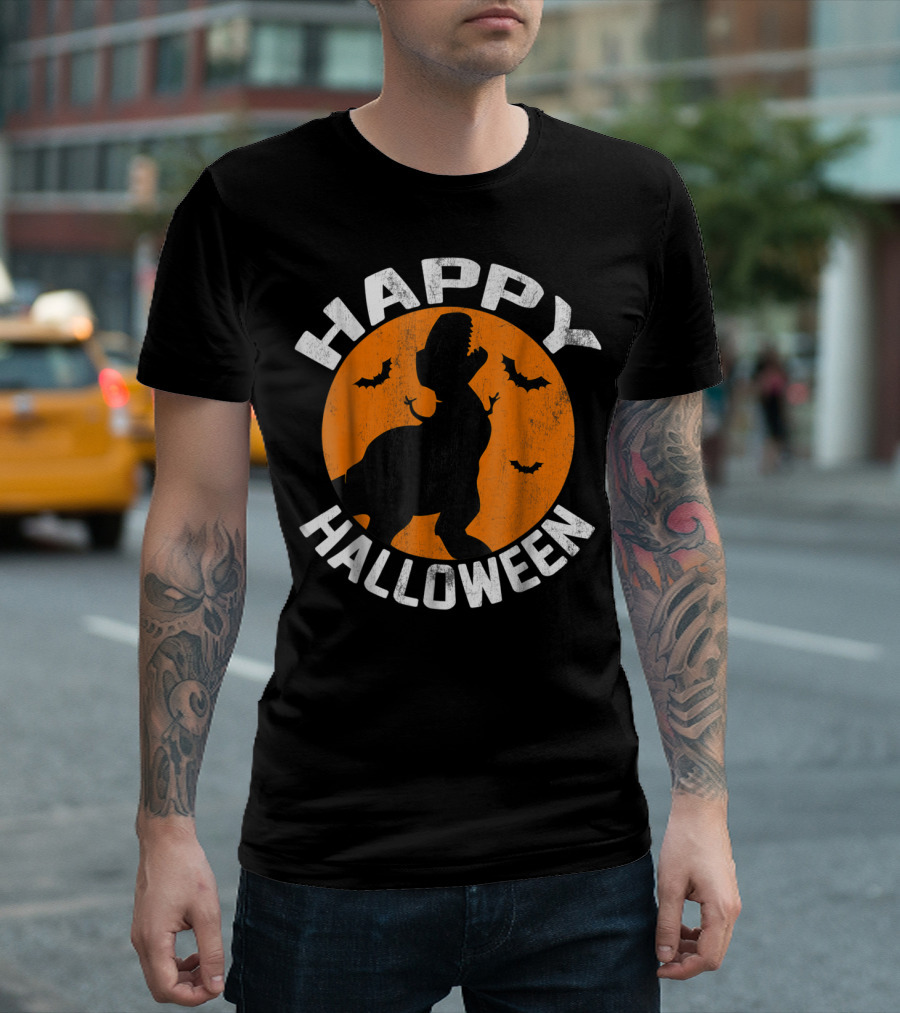 Happy Halloween Disney Pixar Toy Story Rex Silhouette With Bats T-Shirt