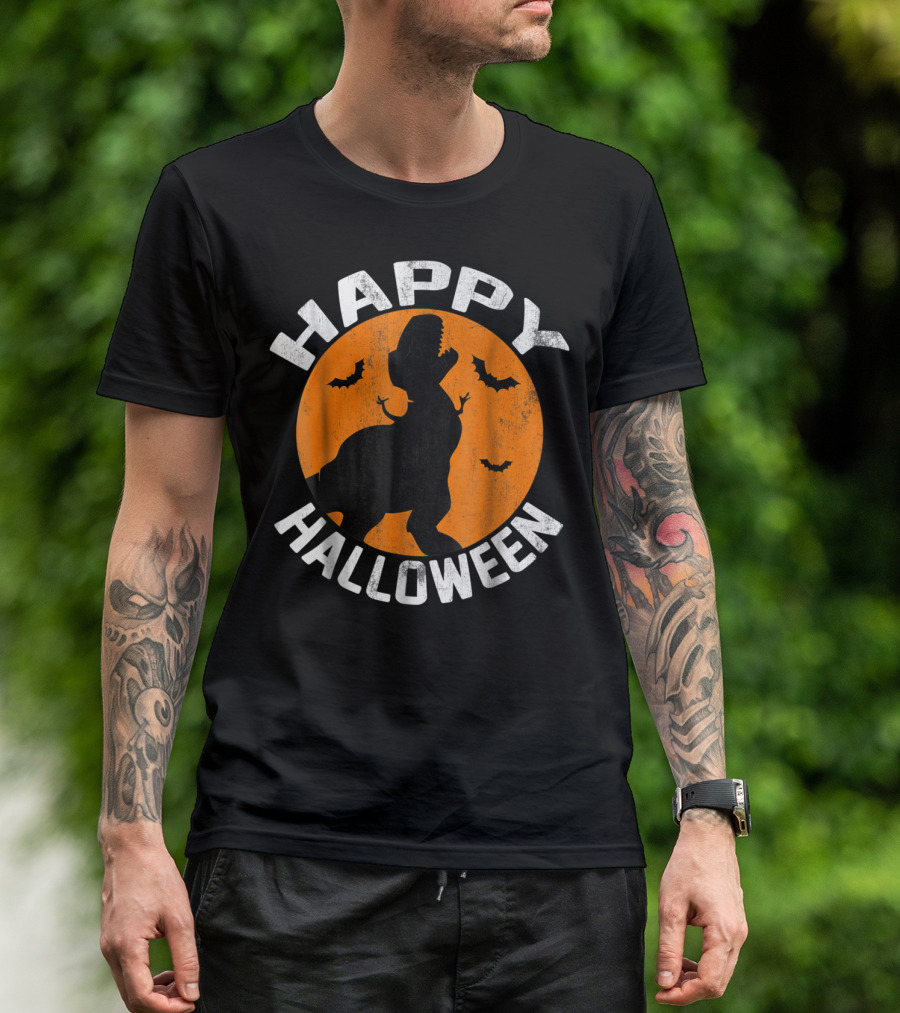 Happy Halloween Disney Pixar Toy Story Rex Silhouette With Bats T-Shirt