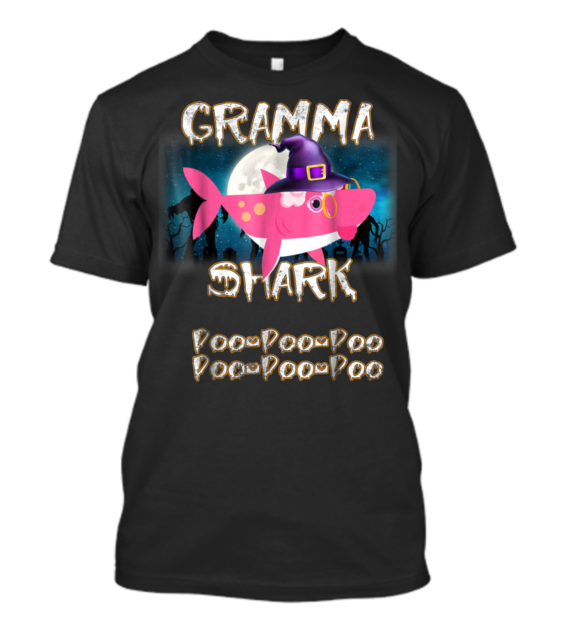 Gramma Shark Witch Hat Moonlit Night Doo Doo Doo T-Shirt