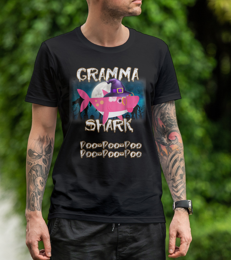 Gramma Shark Witch Hat Moonlit Night Doo Doo Doo T-Shirt