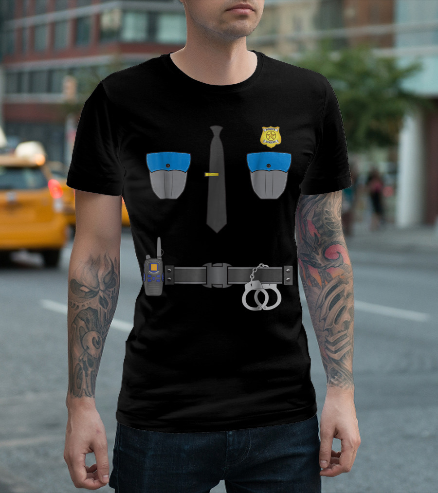 Halloween Costume Police Officer Cop Security Badge Handcuffs Belt Radio T-Shirt