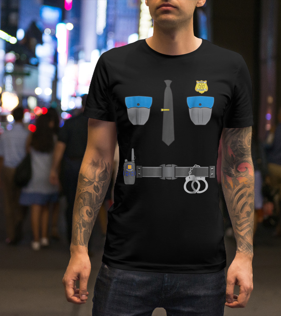 Halloween Costume Police Officer Cop Security Badge Handcuffs Belt Radio T-Shirt