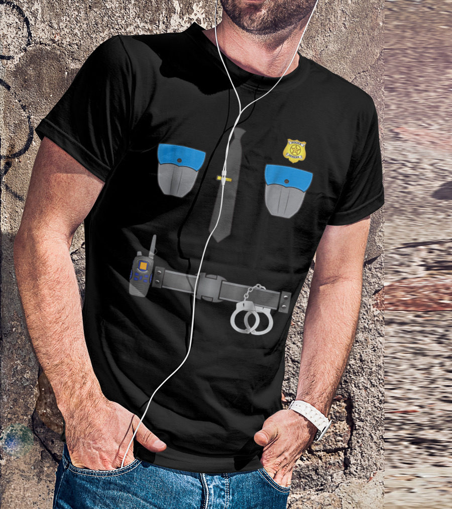 Halloween Costume Police Officer Cop Security Badge Handcuffs Belt Radio T-Shirt