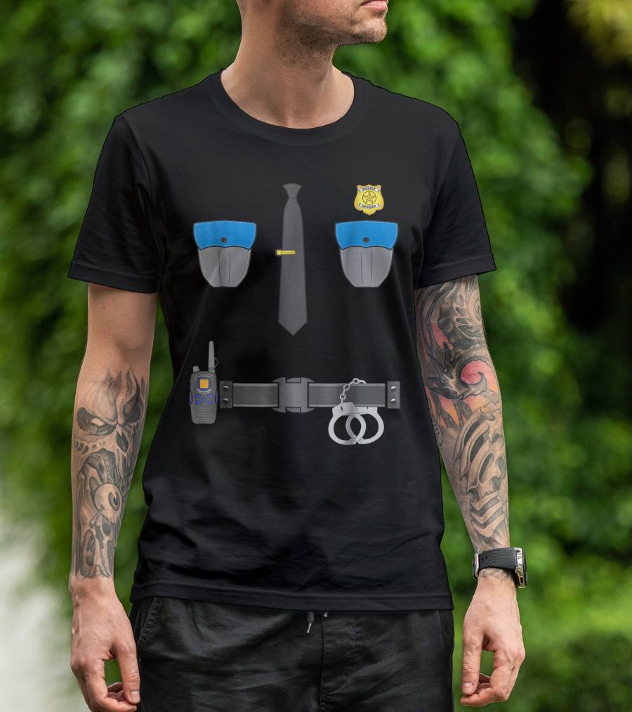 Halloween Costume Police Officer Cop Security Badge Handcuffs Belt Radio T-Shirt