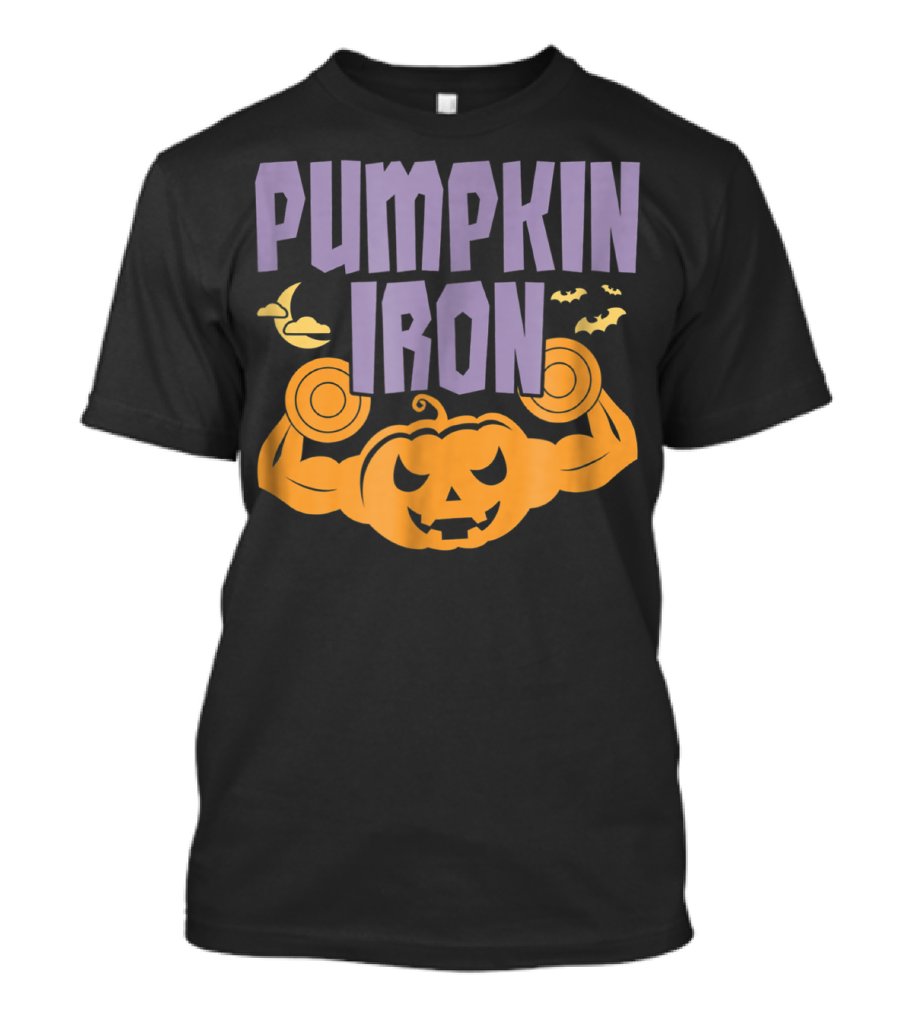 Pumpkin Iron Halloween October Gym Workout With Strong Muscular Jack-O'-Lantern And Bats T-Shirt
