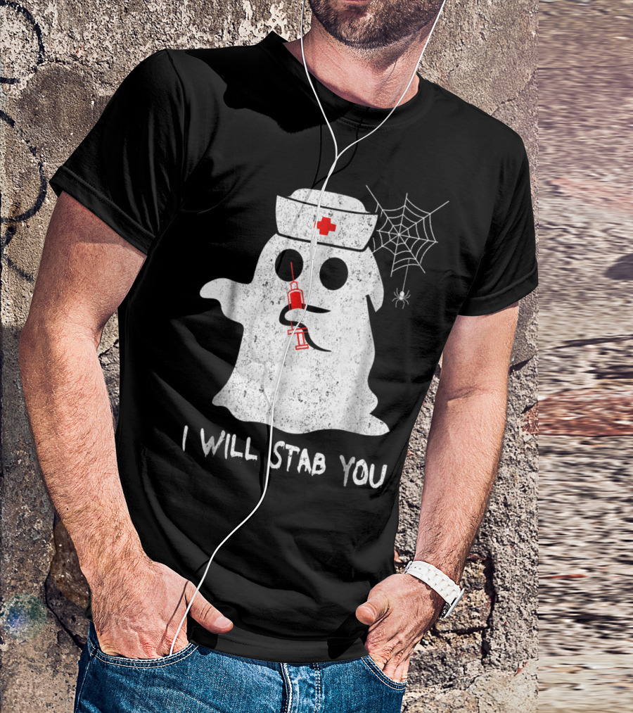 I Will Stab You Nurse Ghost Syringe Spiderweb T-Shirt