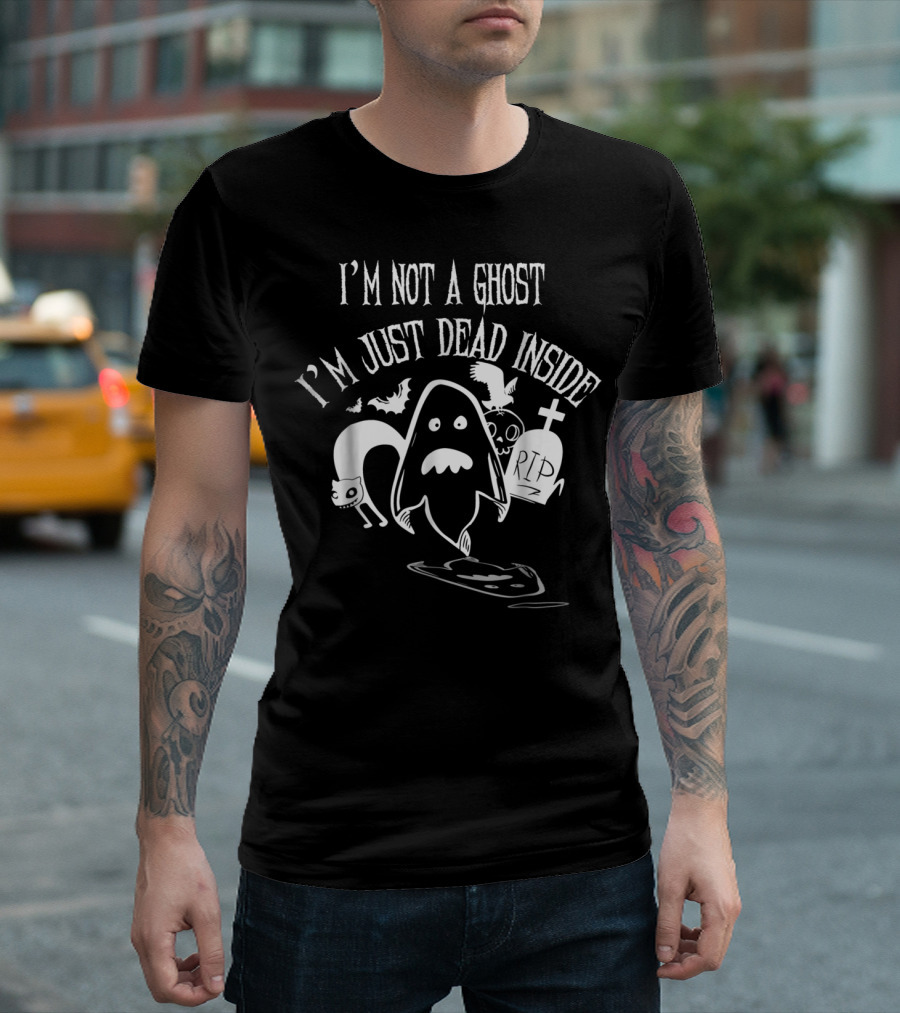 I'm Not A Ghost I'm Just Dead Inside Cute Ghost With RIP Tombstone And Cat T-Shirt