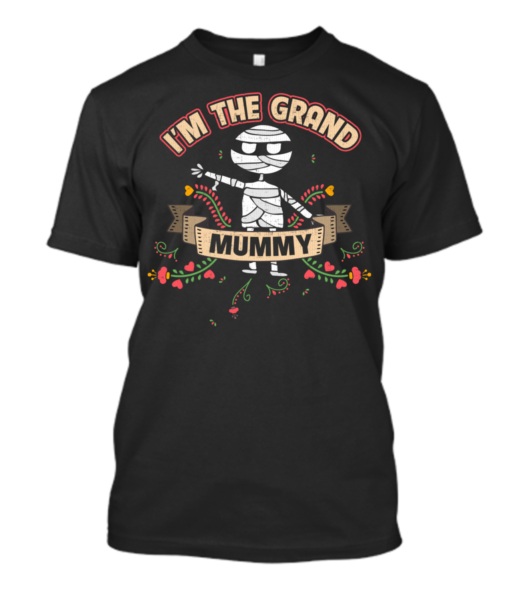 I'm The Grand Mummy Halloween Grandma Floral Banner T-Shirt
