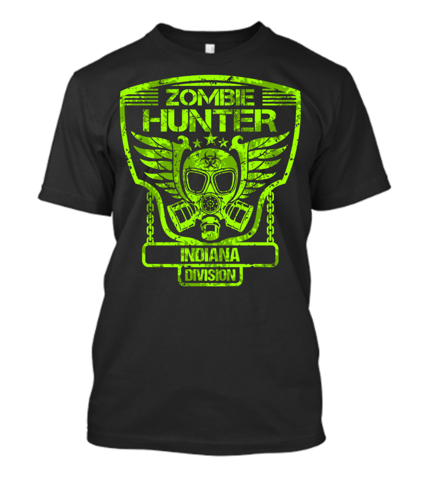 Zombie Hunter Indiana Division Gas Mask Winged Badge T-Shirt