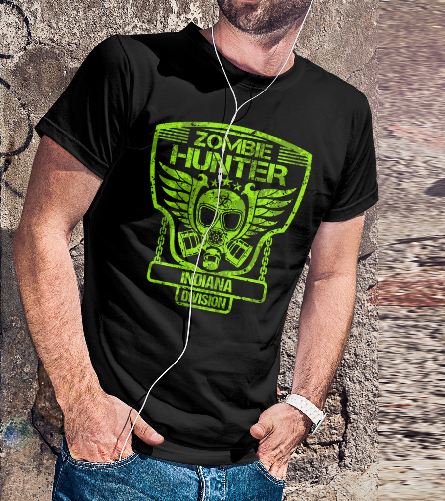 Zombie Hunter Indiana Division Gas Mask Winged Badge T-Shirt