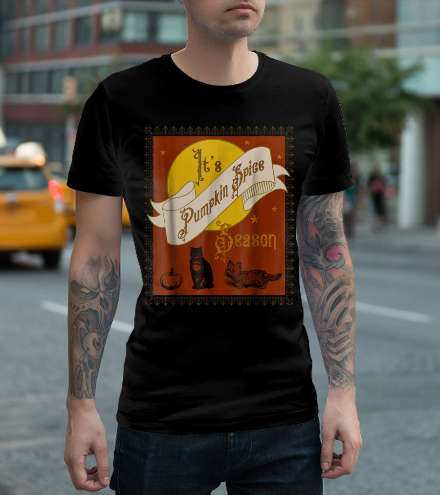 It's Pumpkin Spice Season Fall Moon Cats Stars Pumpkin T-Shirt