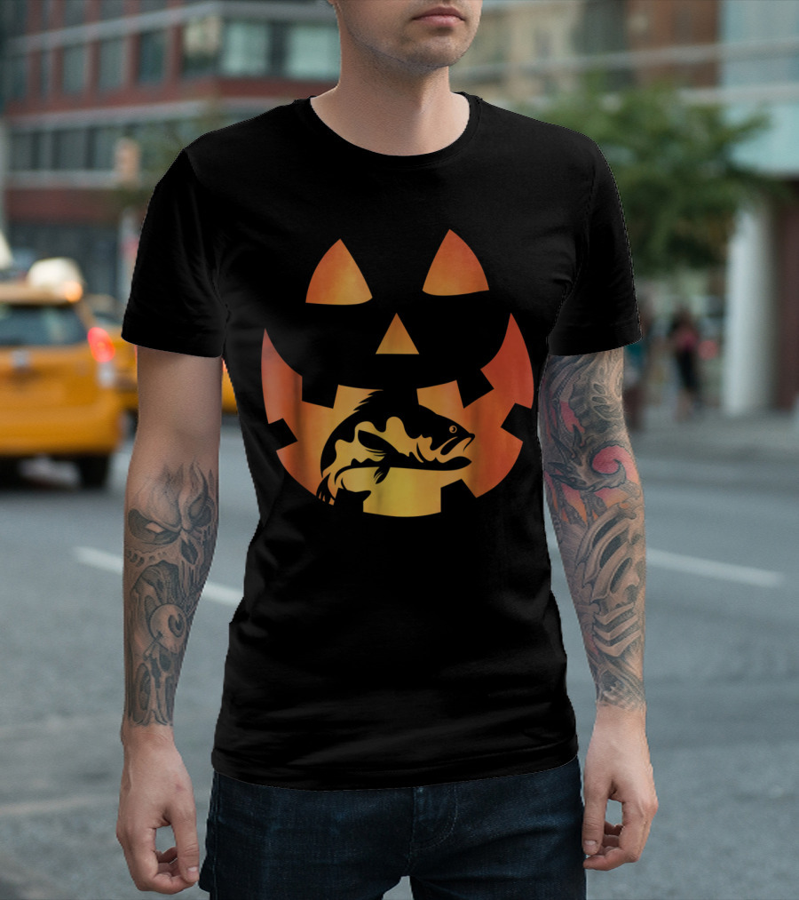 Jack O Lantern Pumpkin Bass Fish Halloween Fun T-Shirt