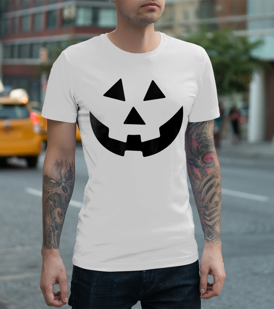 Jack O Lantern Orange Halloween Pumpkin Face BlackBackground T-Shirt