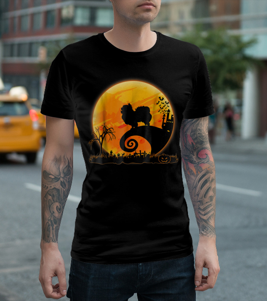 Halloween Japanese Chin Dog And Full Moon T-Shirt