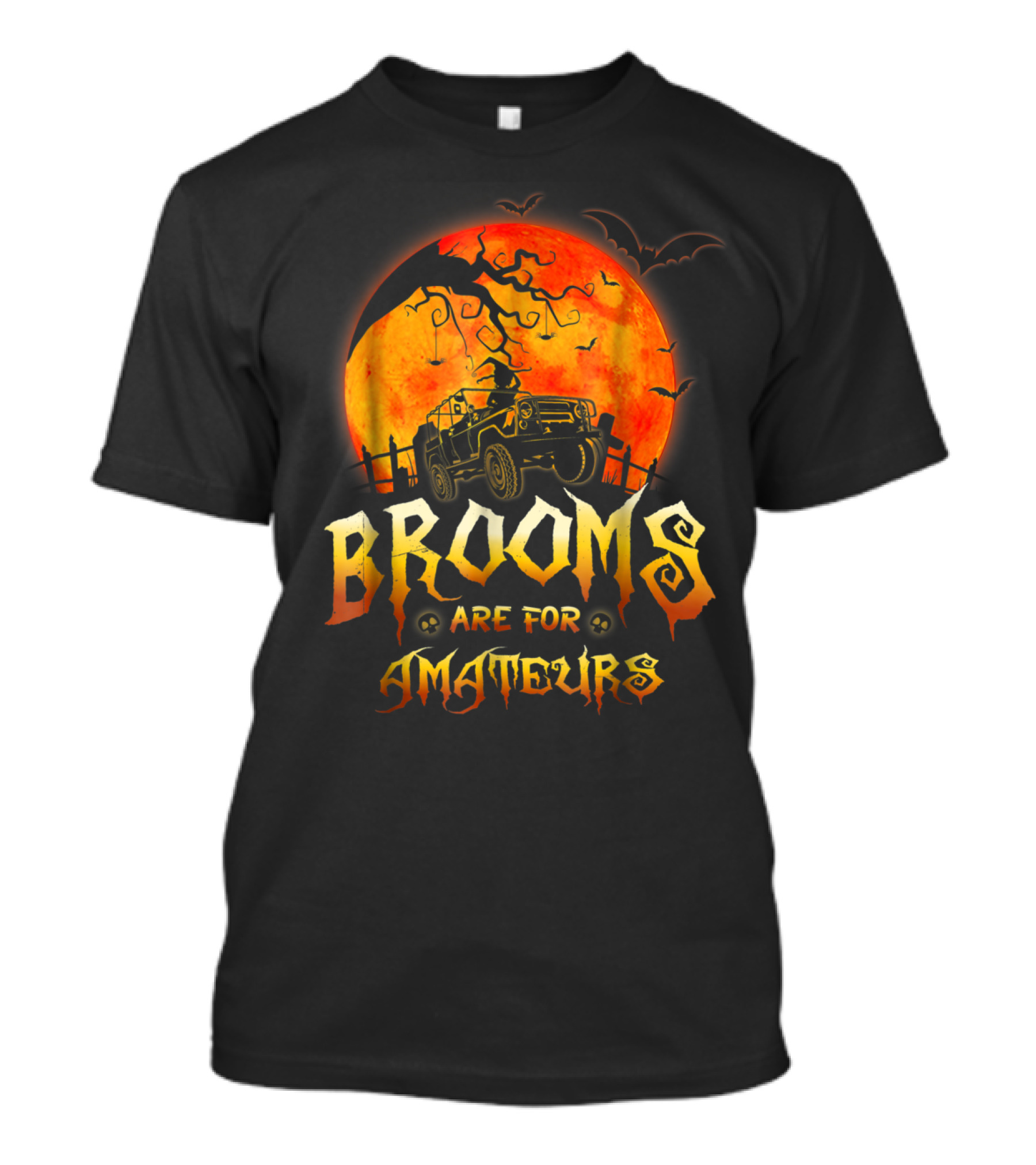 Jeep Halloween Witch Costume Brooms Are For Amateurs Moon Bats T-Shirt