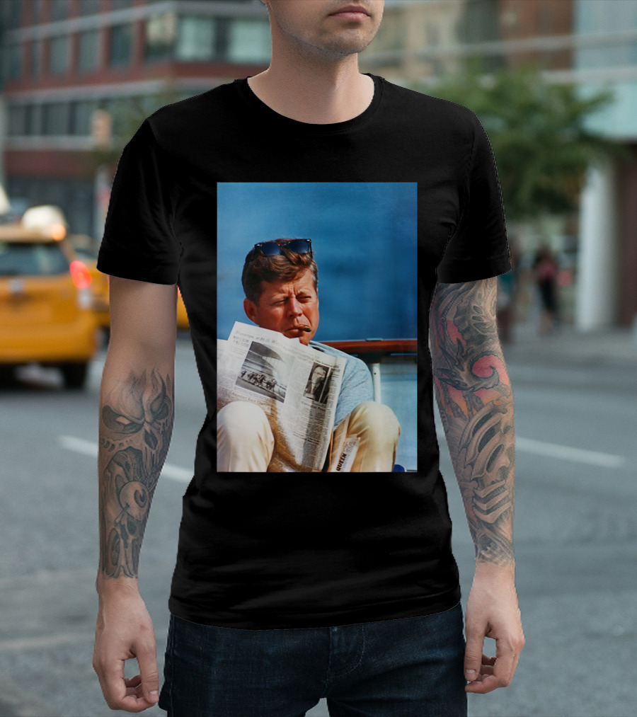 Jfk Halloween Christmas Funny Cool Holidays President Reading Newspaper Sunglasses T-Shirt