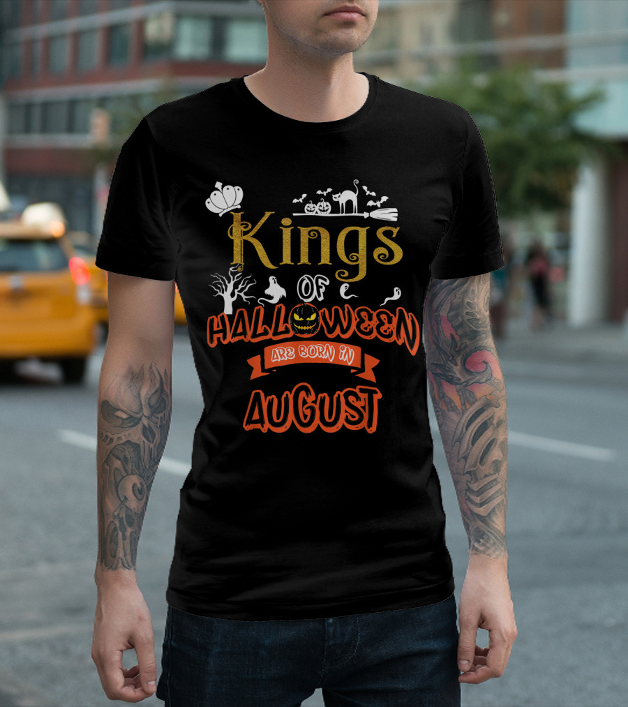 Kings Of Halloween Are Born In August Featuring Ghosts And Pumpkins T-Shirt