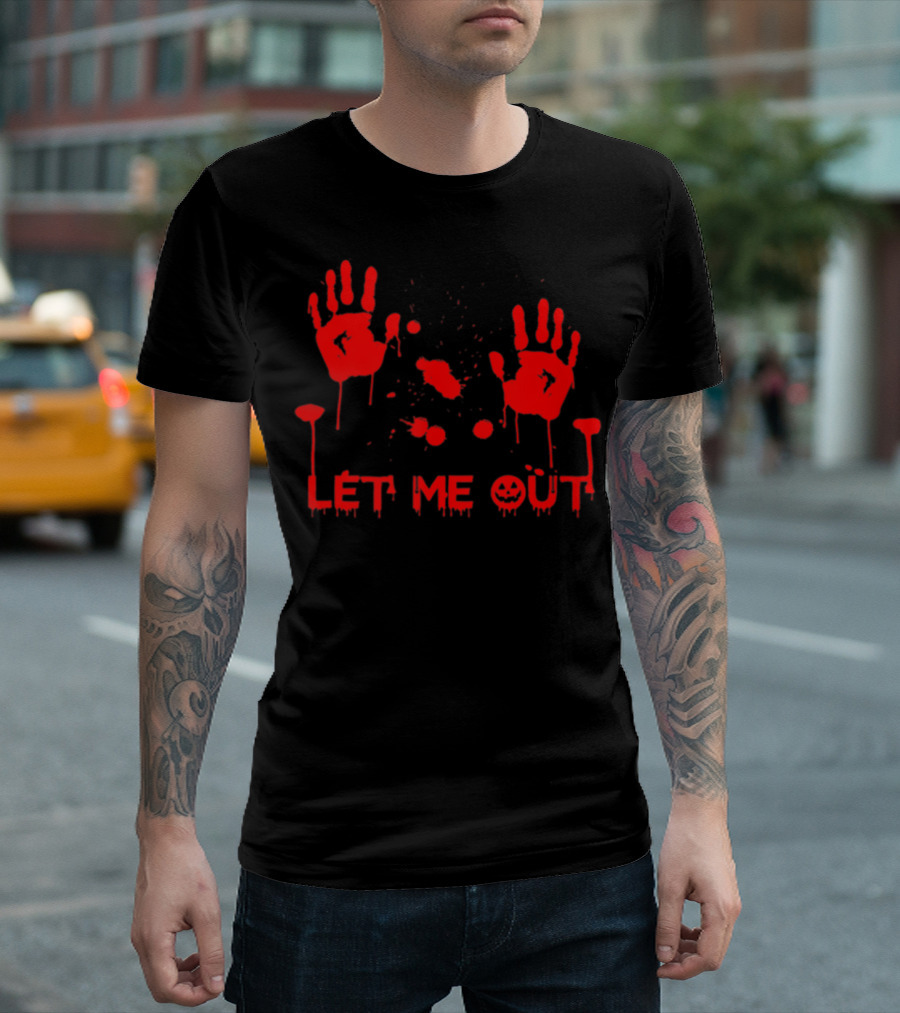Let Me Out Red Handprints Funny Pregnant Halloween T-Shirt