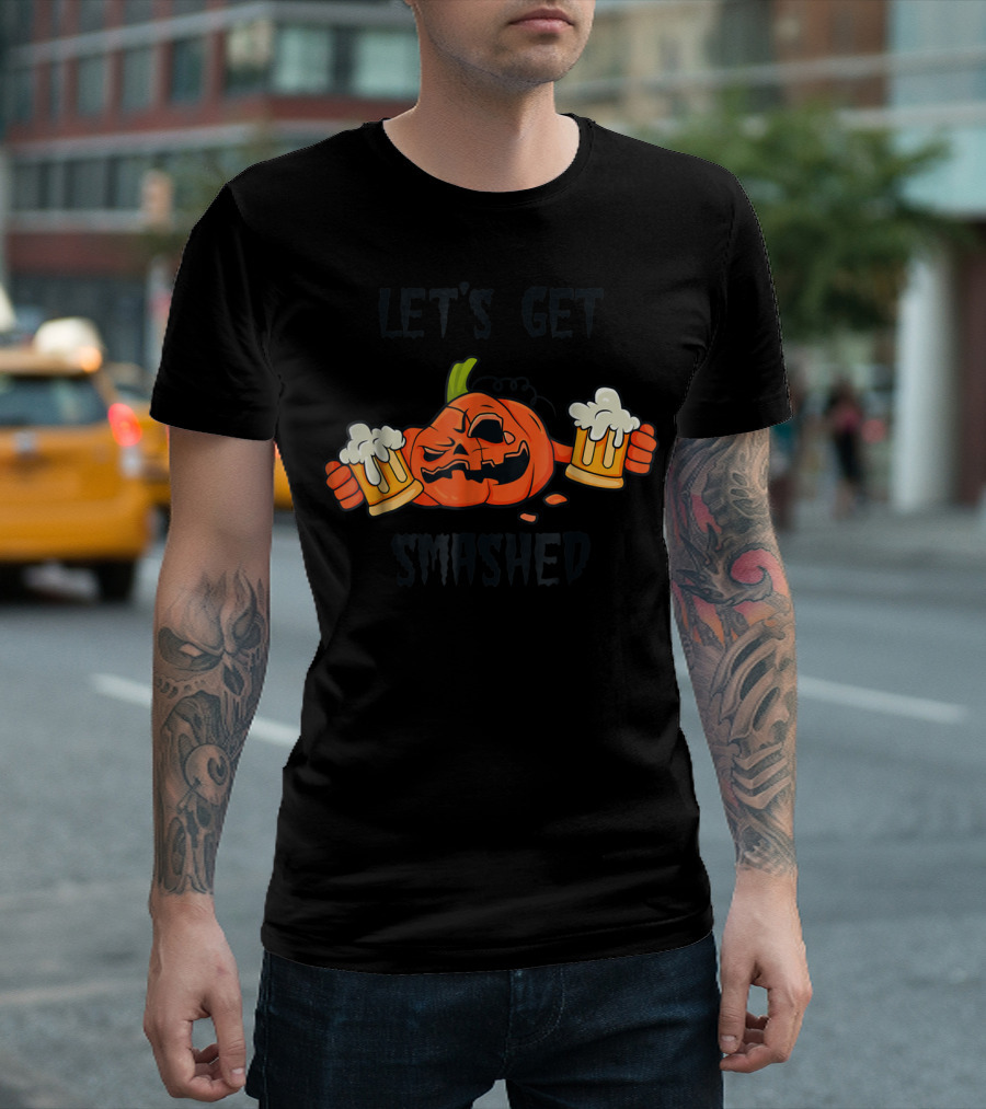 Let's Get Smashed Pumpkin Halloween Beer Mug Cheers T-Shirt