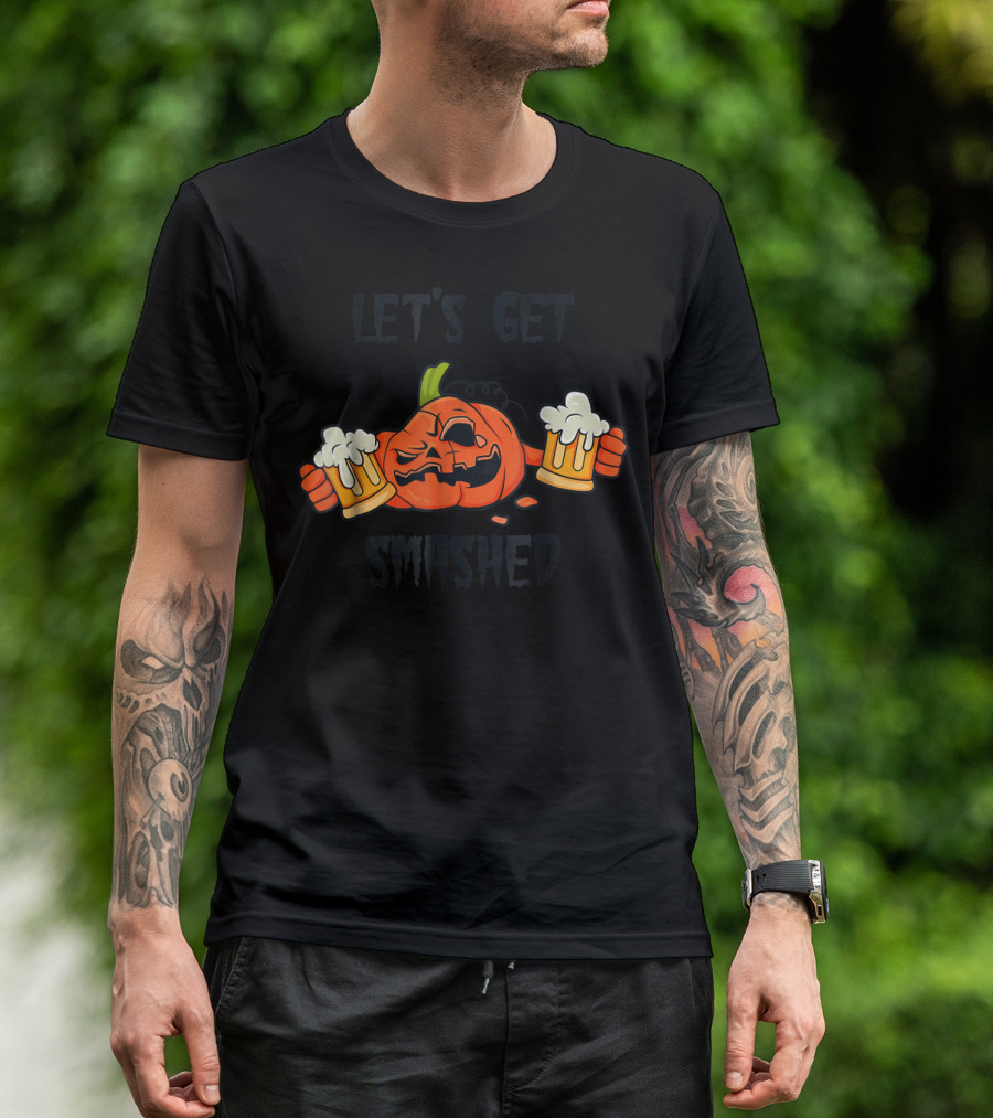 Let's Get Smashed Pumpkin Halloween Beer Mug Cheers T-Shirt