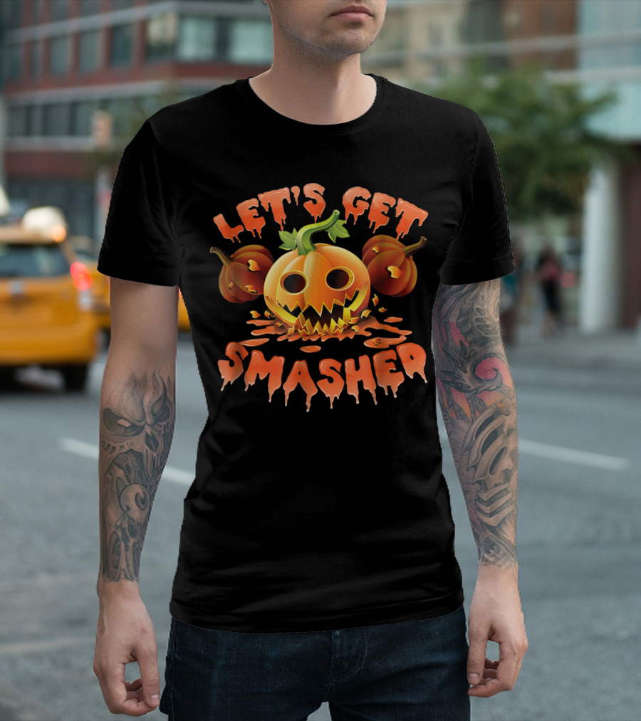 Halloween Pumpkin Let's Get Smashed Drinking Pun T-Shirt