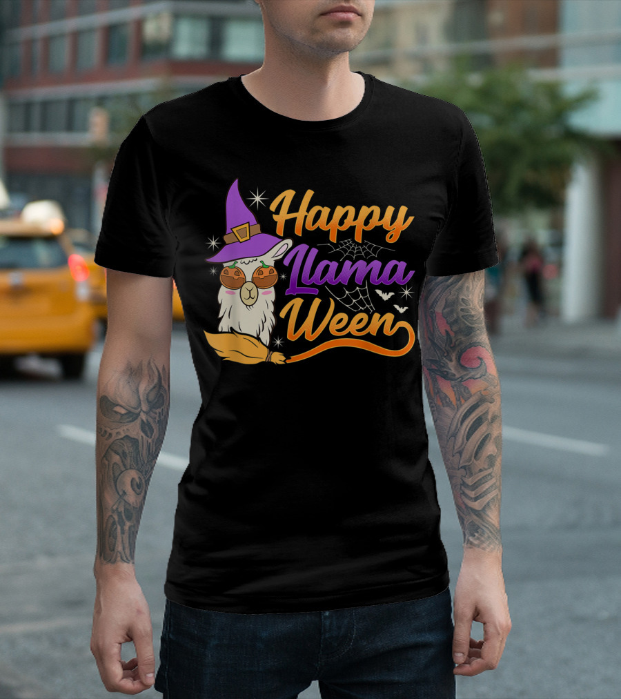 Happy Llama Ween Alpaca Witch Halloween T-Shirt