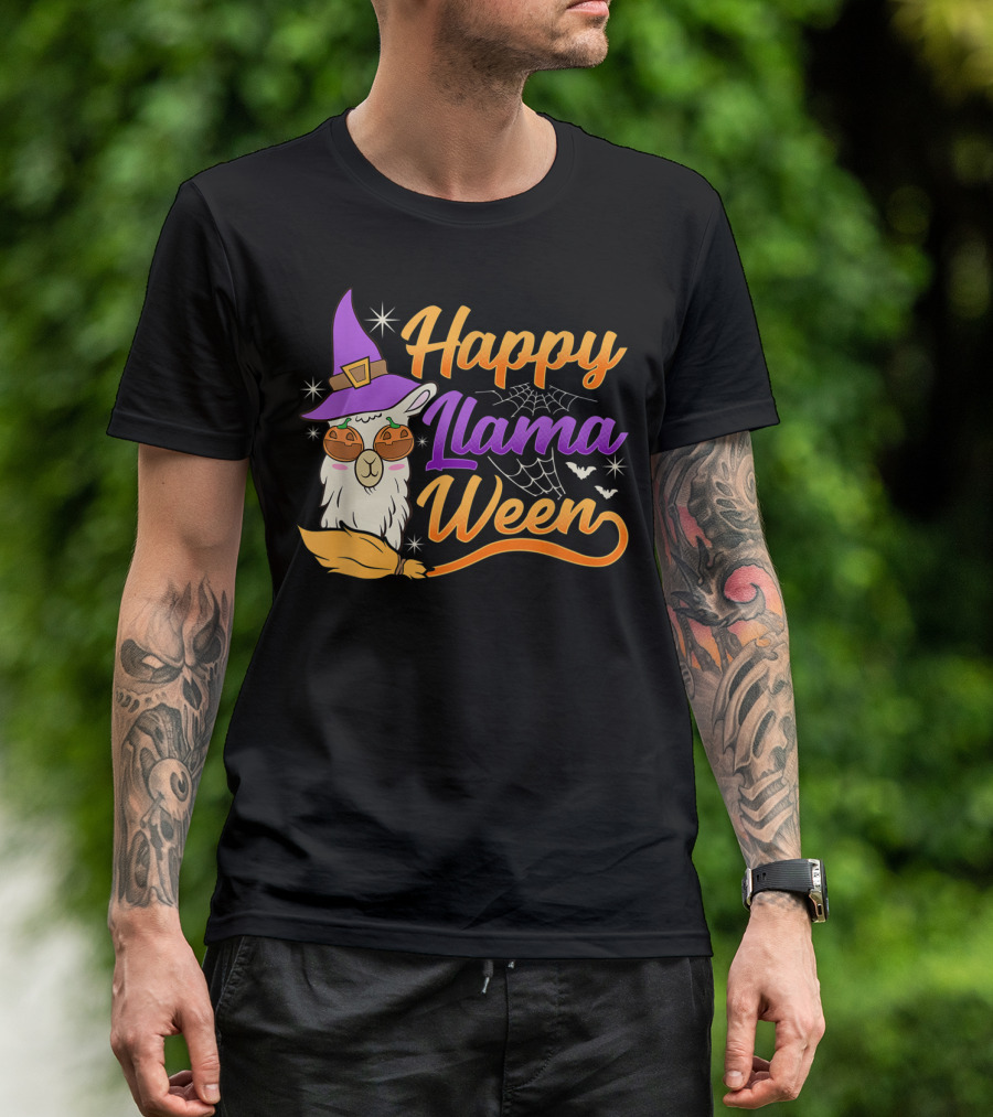 Happy Llama Ween Alpaca Witch Halloween T-Shirt