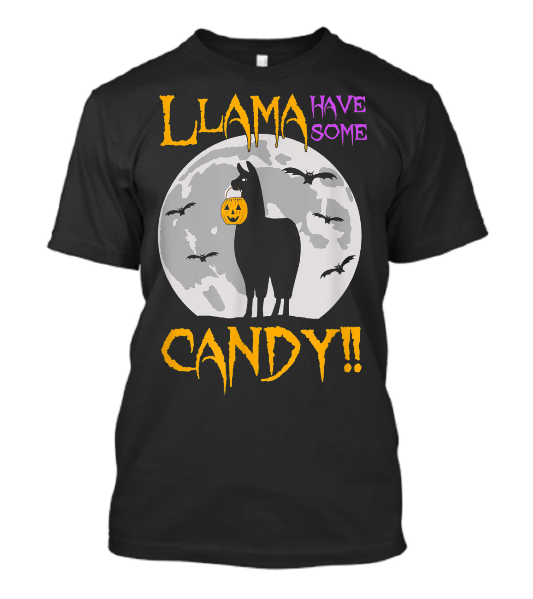 Llama Have Some Candy Moon Silhouette With Bats T-Shirt