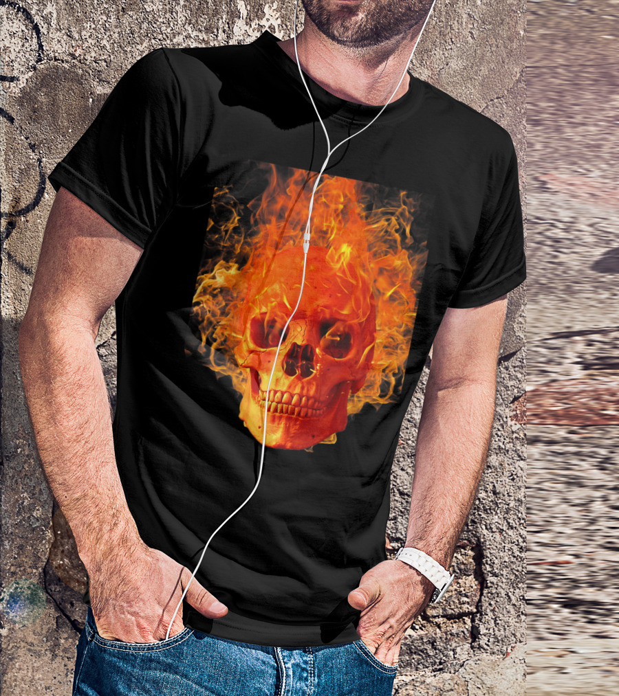 Men's Fiery Skull Day Of Dead Sugar Skulls And Roses T-Shirt