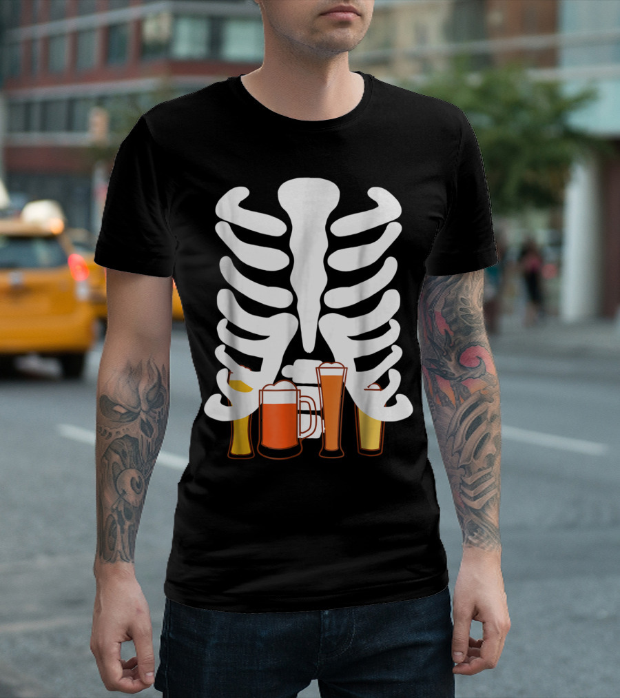 Mens Craft Beer Hops Ribs Skeleton Pint Glasses T-Shirt