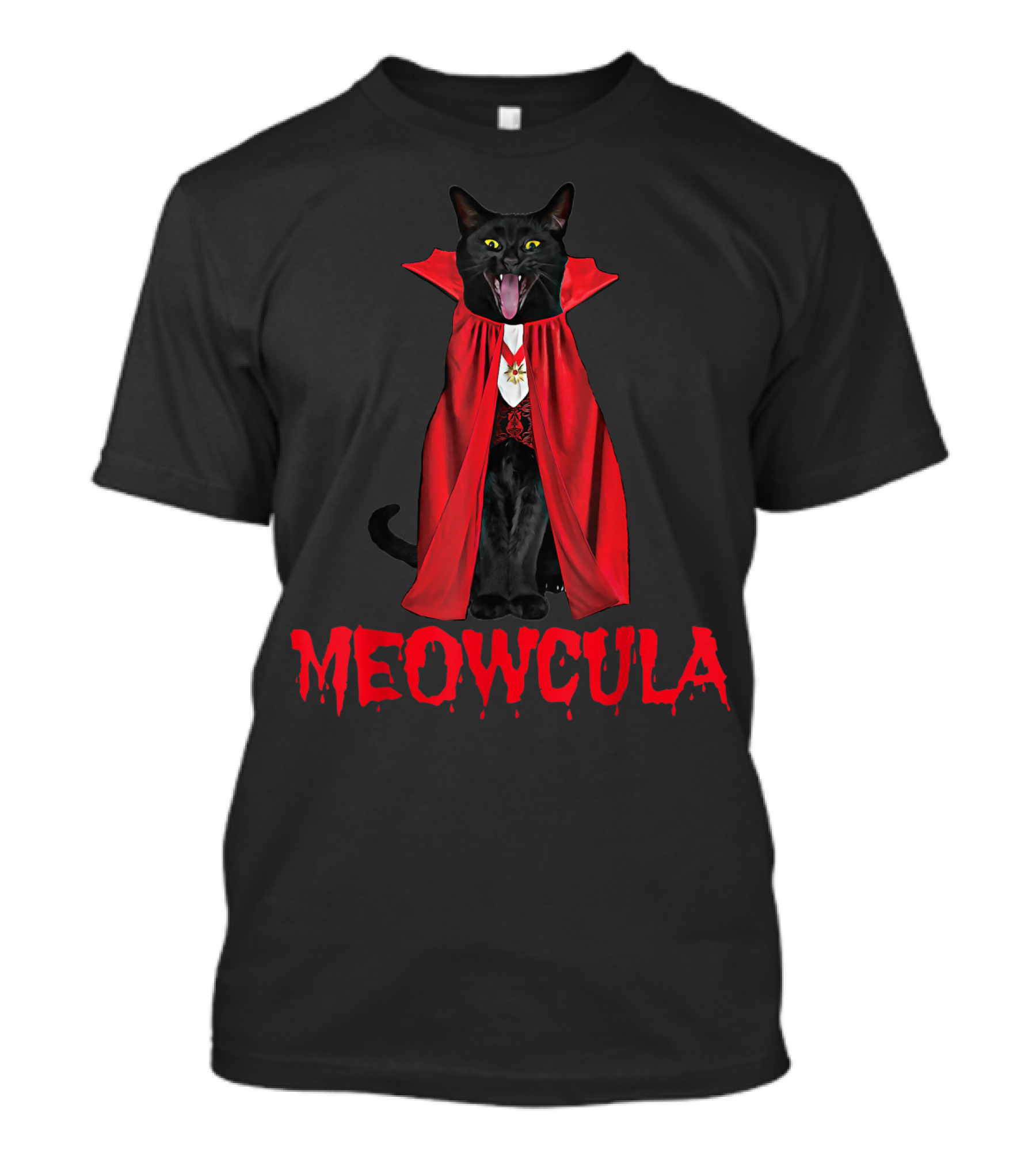 Meowcula Vampire Kitty Black Cat In Red Cape T-Shirt
