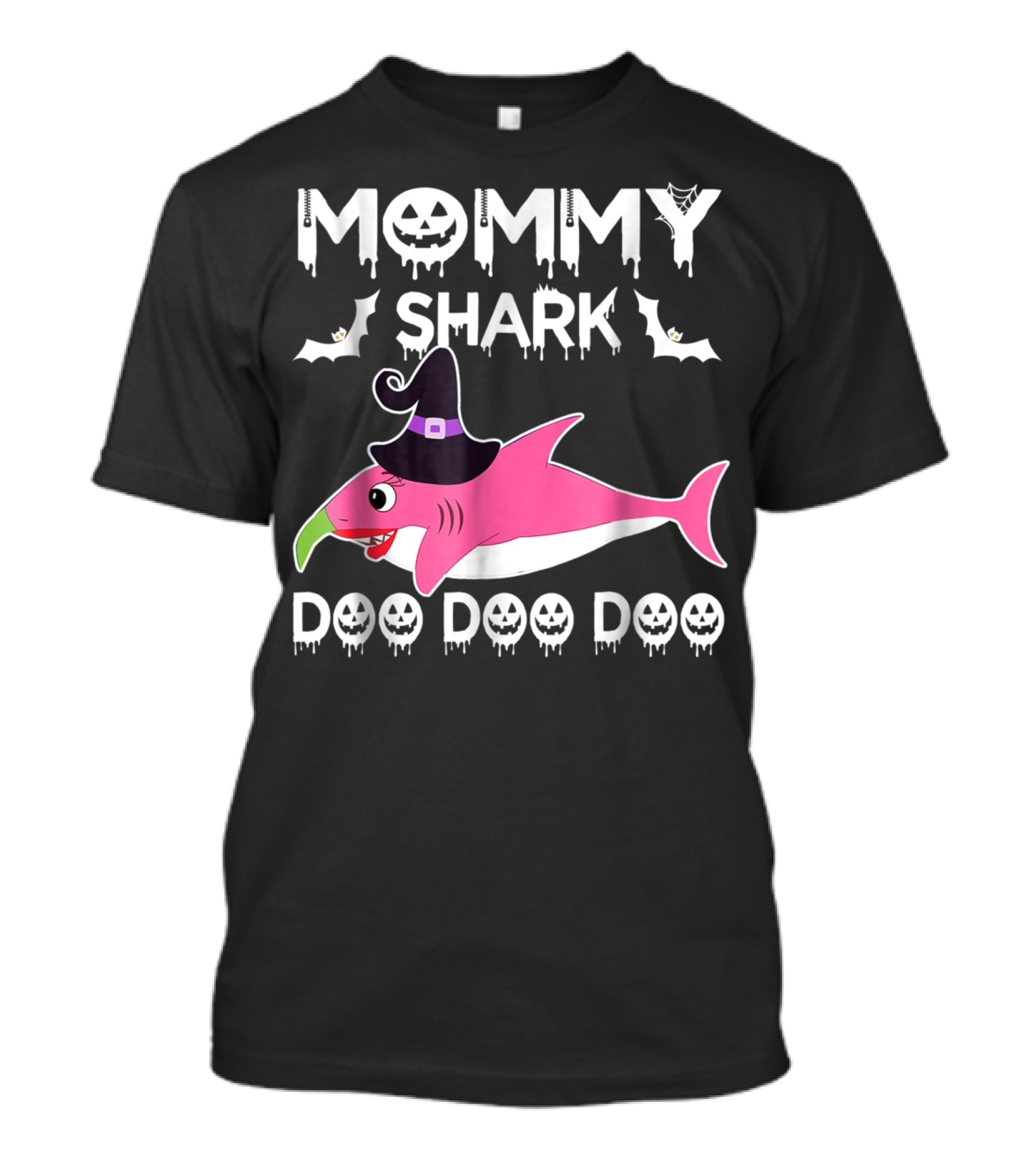 Mommy Shark Doo Doo Doo Halloween Witch With Bats And Pumpkin Faces T-Shirt