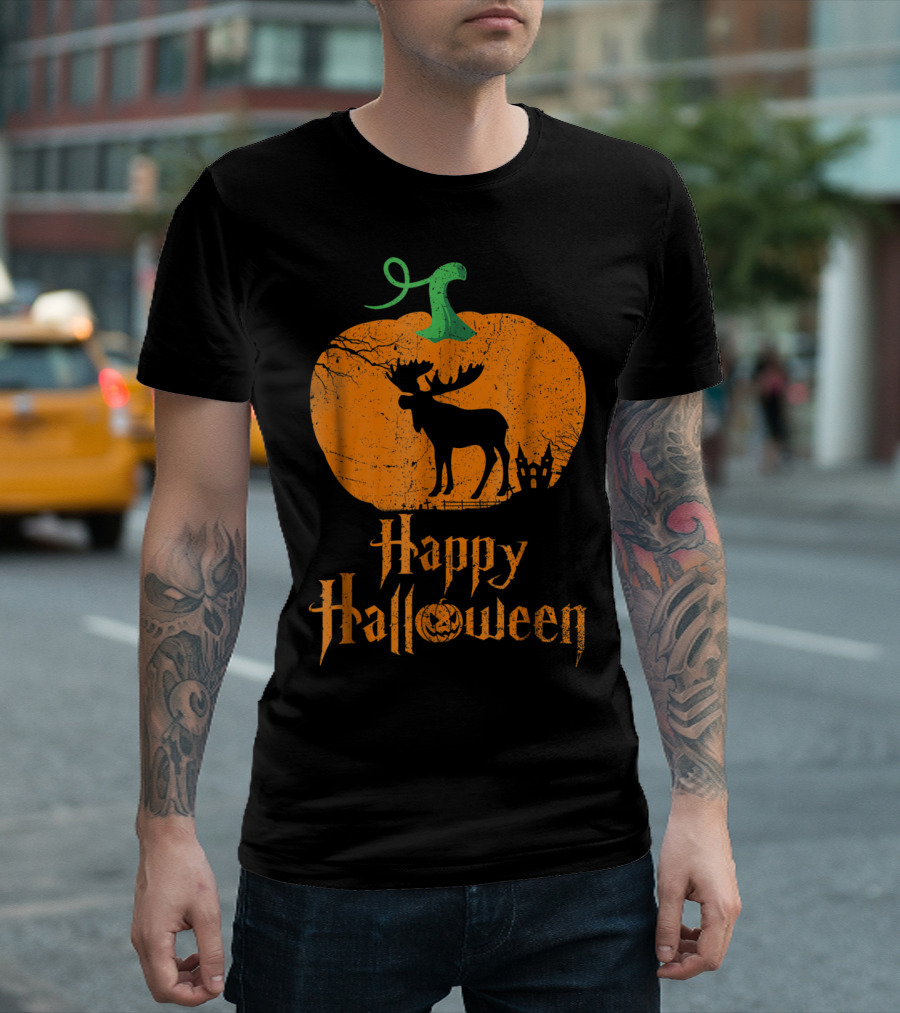 Halloween Moose Pumpkin Happy Halloween T-Shirt